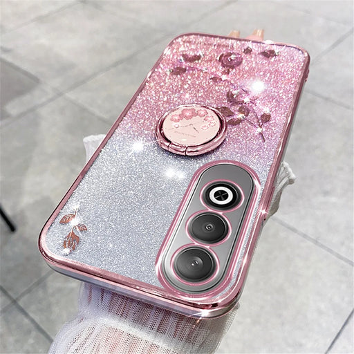 KADEM For OnePlus Nord CE4 5G Case Flower Glitter TPU Cover with Ring Kickstand - Rose Gold - 2