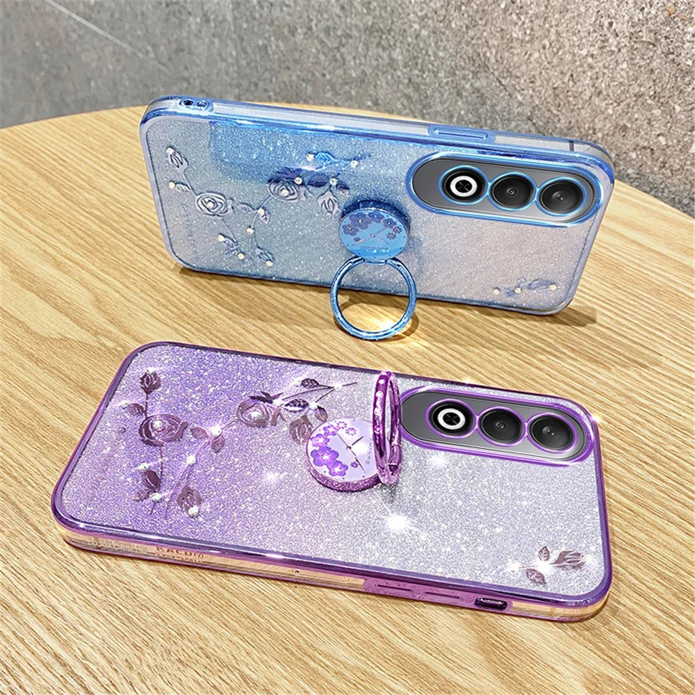 KADEM For OnePlus Nord CE4 5G Case Flower Glitter TPU Cover with Ring Kickstand - Rose Gold - 4