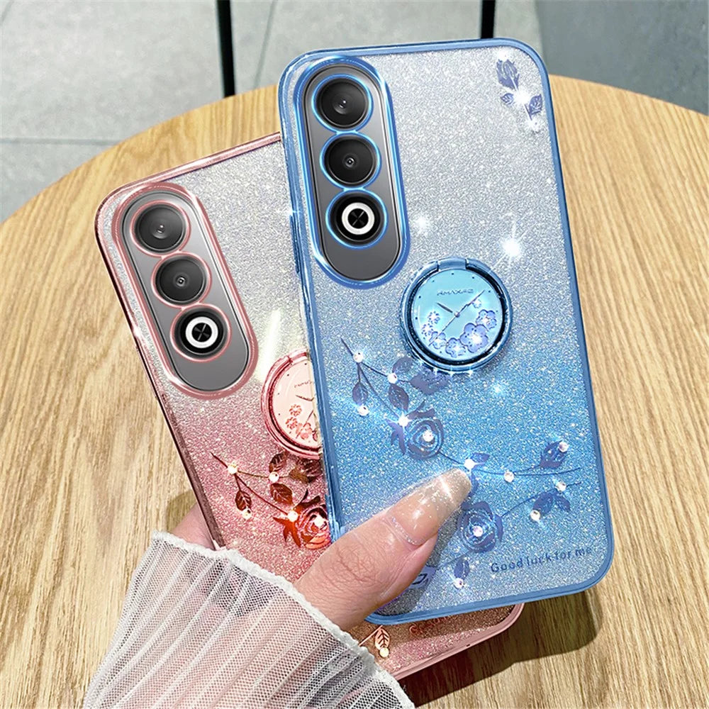 KADEM For OnePlus Nord CE4 5G Case Flower Glitter TPU Cover with Ring Kickstand - Rose Gold - 6