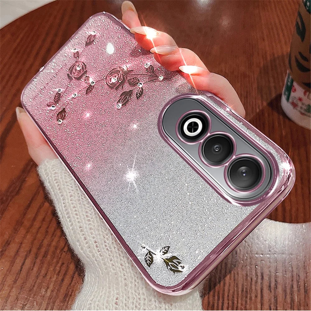 KADEM For OnePlus Nord CE4 5G TPU Case Flower Gradient Color Glitter Cover with Lanyard - Rose Gold - 2