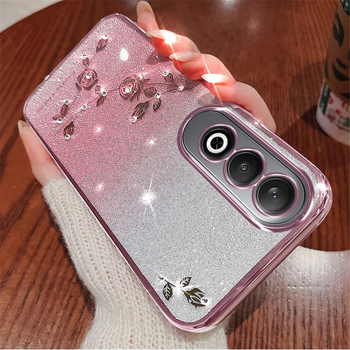 KADEM For OnePlus Nord CE4 5G TPU Case Flower Gradient Color Glitter Cover with Lanyard - Rose Gold - 2