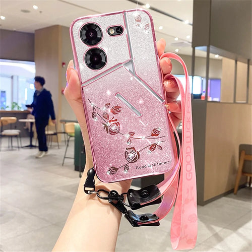 KADEM For TECNO Pova 5 Pro 5G Case with Lanyard TPU Protective Cover Glitter Aesthetic - Rose Gold - 1