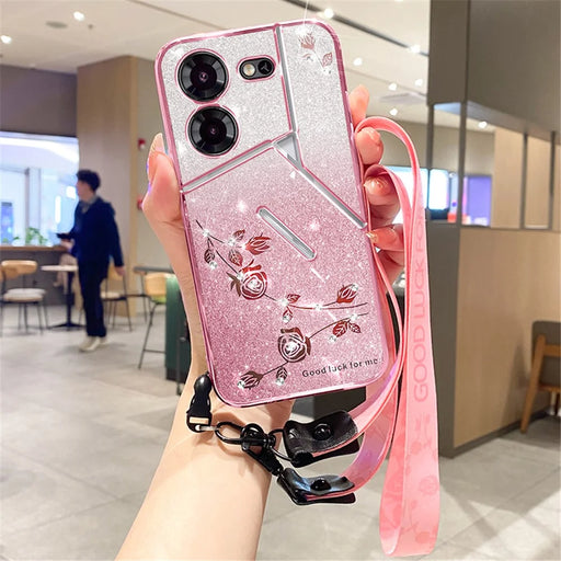 KADEM For TECNO Pova 5 Pro 5G Case with Lanyard TPU Protective Cover Glitter Aesthetic - Rose Gold - 1