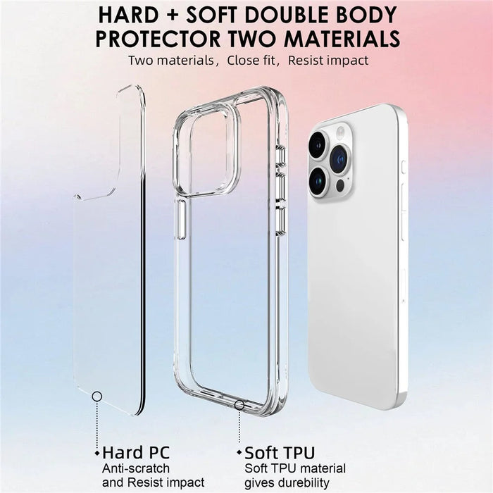 For iPhone 16 Pro Max Case PC + TPU Slim Transparent Phone Cover - 4