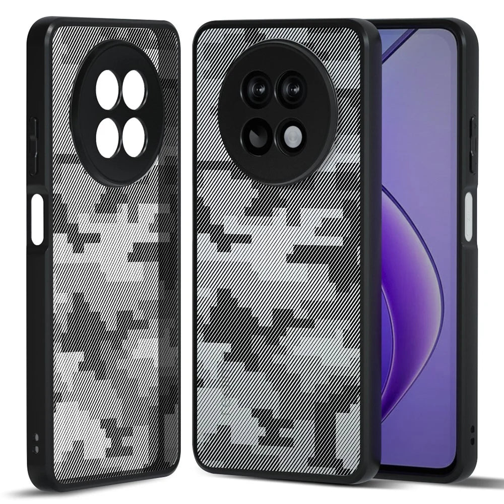 IBMRS For Realme 12 5G / 12x 5G Case Hard PC Back Flexible TPU Frame Phone Cover - Grid Camouflage - 1