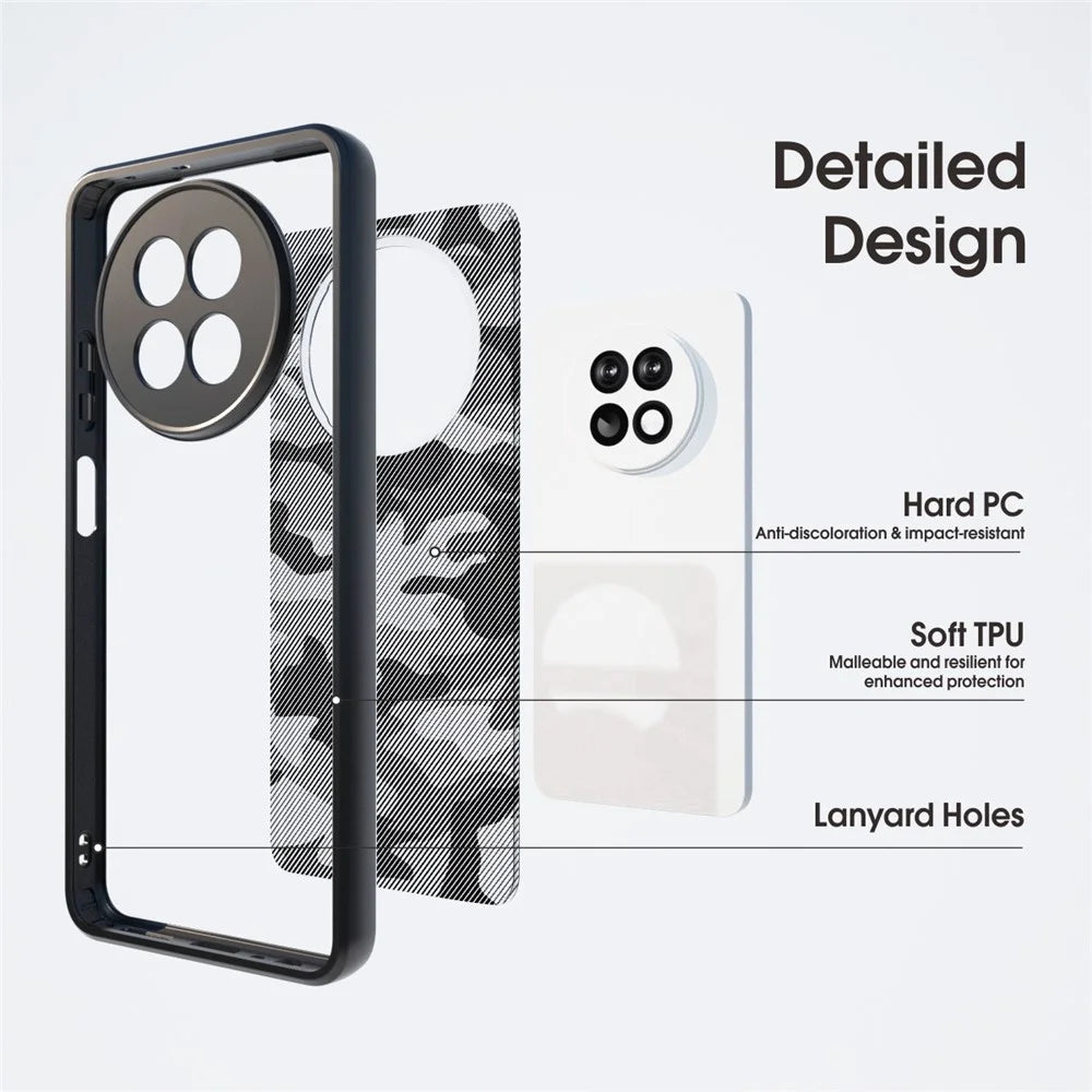IBMRS For Realme 12 5G / 12x 5G Case Hard PC Back Flexible TPU Frame Phone Cover - Grid Camouflage - 4