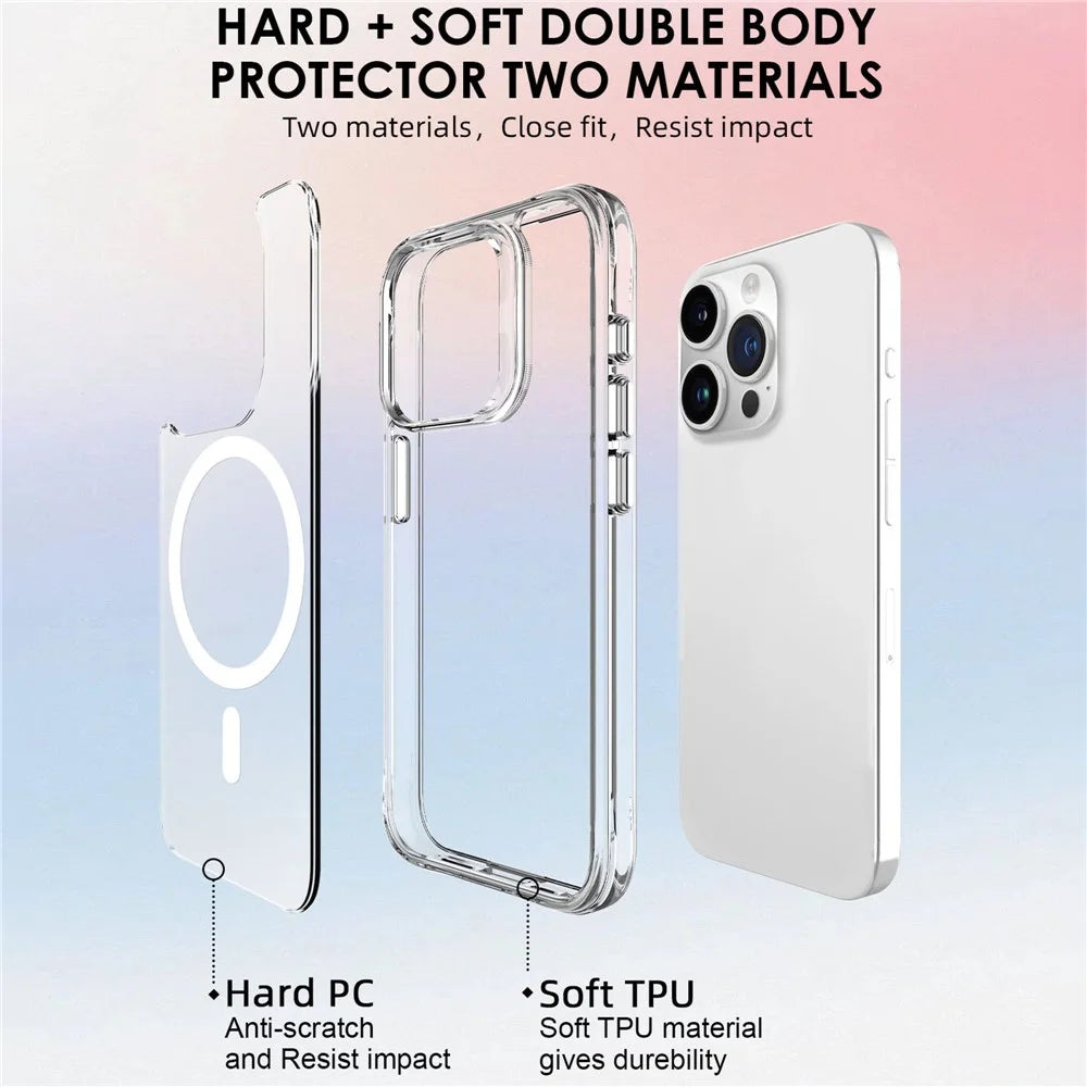 For iPhone 16 Pro Case Compatible with MagSafe TPU+PC Clear Phone Cover - 5