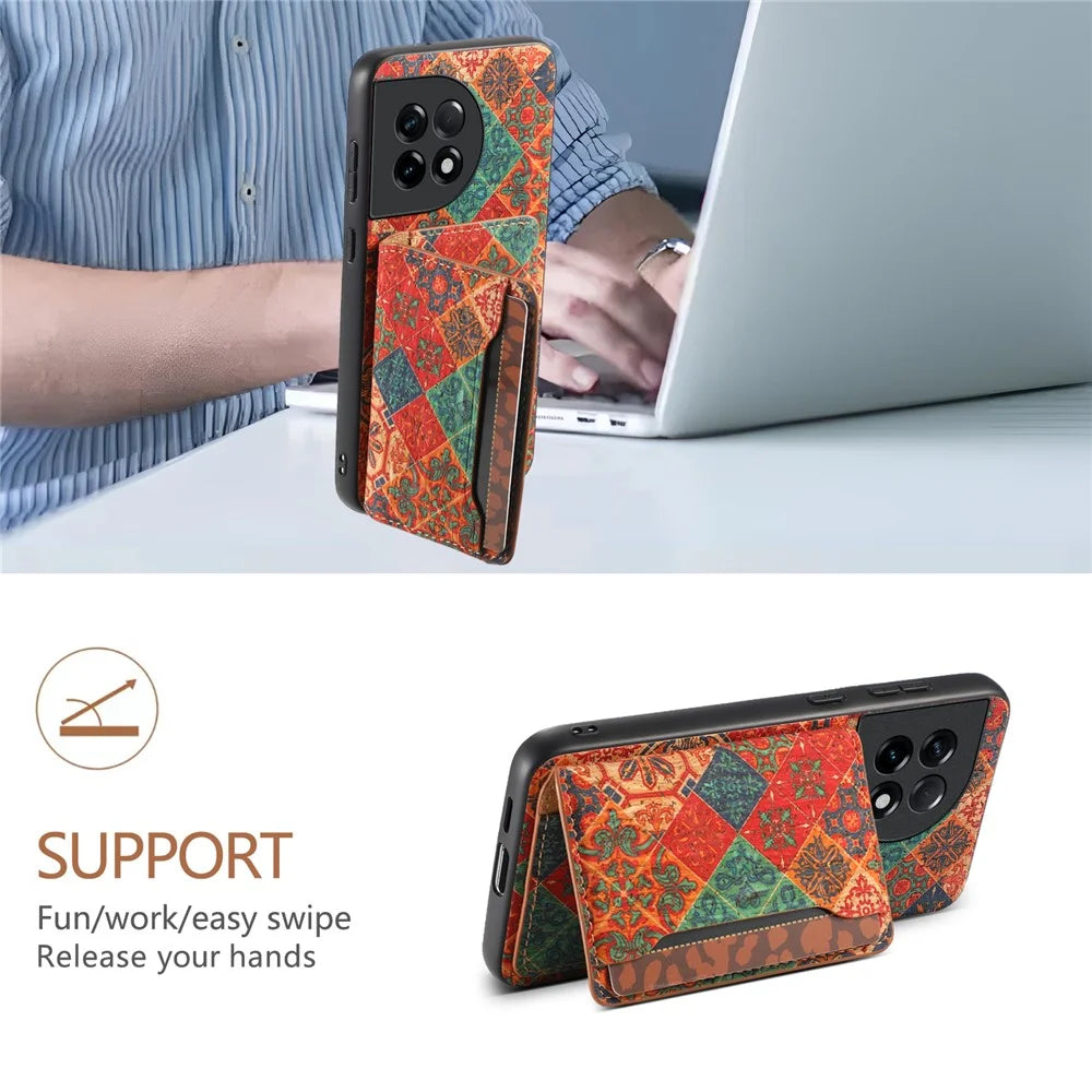 For OnePlus Ace 2 5G / 11R 5G Case Floral Pattern Card Slot Kickstand PU Covered Hybrid Phone Shell - Winter / Blue - 5