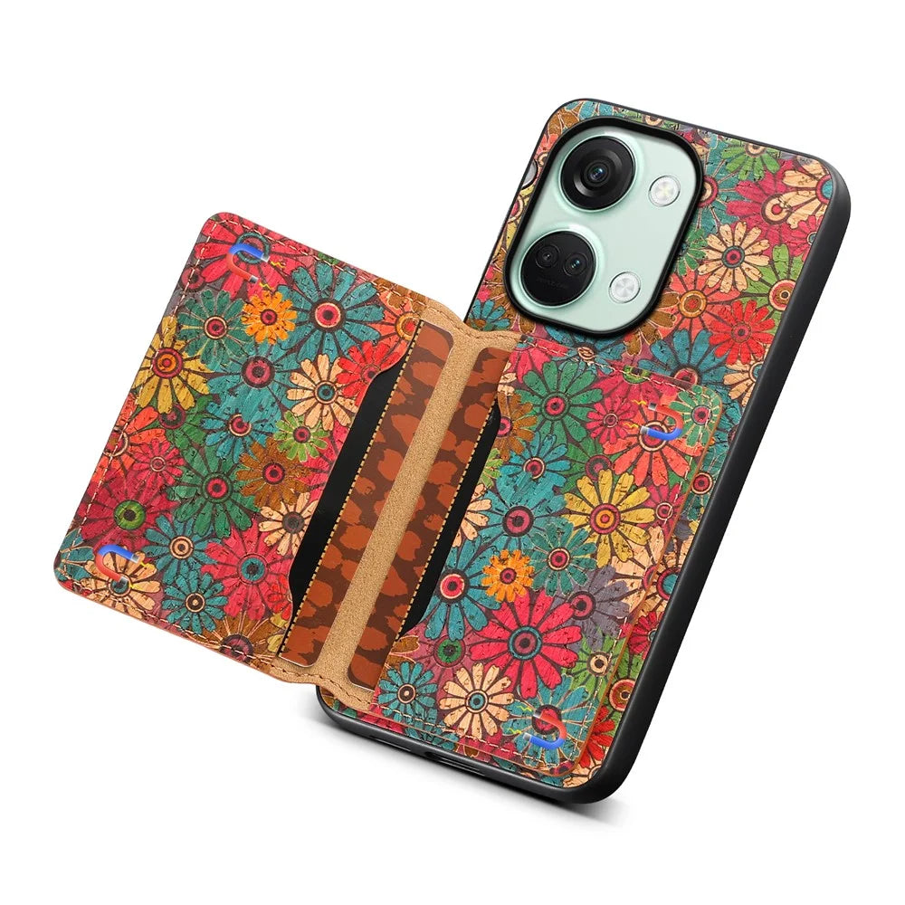 For OnePlus Ace 2V / Nord 3 5G Case Floral Pattern Card Slot Kickstand Hybrid Phone Cases - Spring / Green - 4
