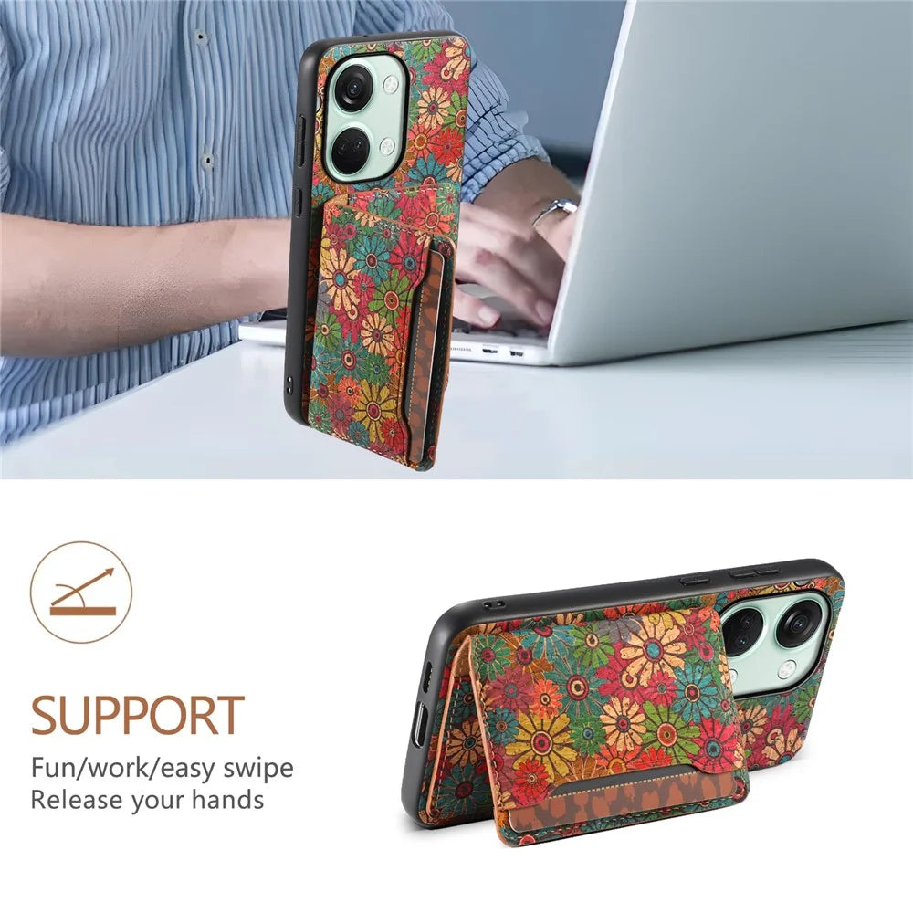 For OnePlus Ace 2V / Nord 3 5G Case Floral Pattern Card Slot Kickstand Hybrid Phone Cases - Spring / Green - 5