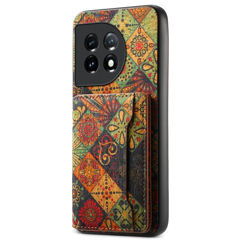 For OnePlus 11 5G Shockproof Case Kickstand Card Slot PU+TPU+PC Phone Shell - Autumn / Yellow - 1