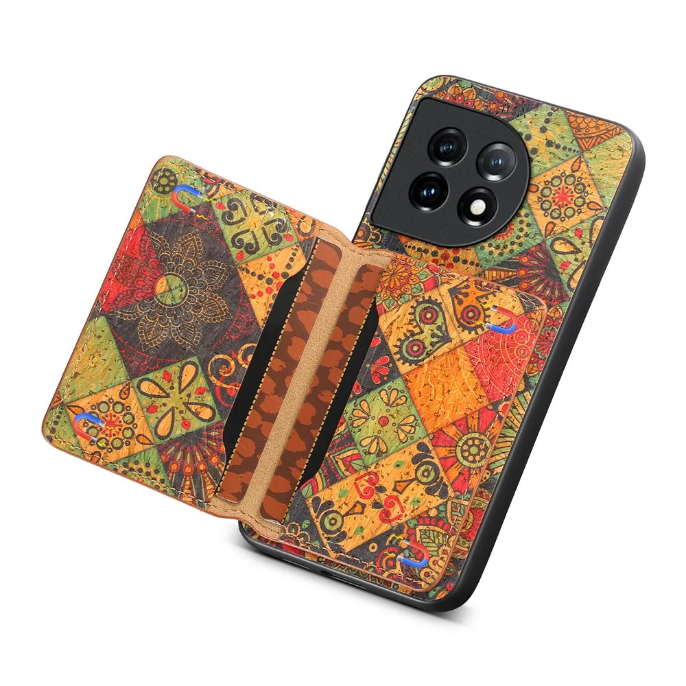 For OnePlus 11 5G Shockproof Case Kickstand Card Slot PU+TPU+PC Phone Shell - Autumn / Yellow - 4