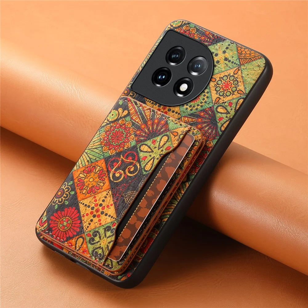 For OnePlus 11 5G Shockproof Case Kickstand Card Slot PU+TPU+PC Phone Shell - Autumn / Yellow - 6