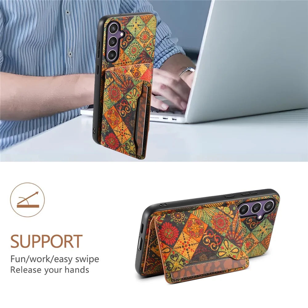 For Samsung Galaxy S24+ Case Pattern Print Card Slot Kickstand PU+TPU+PC Phone Cover - Autumn / Yellow - 5