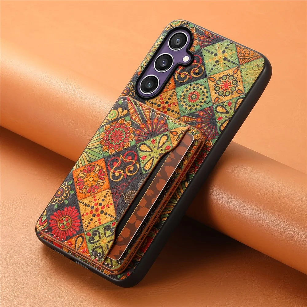 For Samsung Galaxy S24+ Case Pattern Print Card Slot Kickstand PU+TPU+PC Phone Cover - Autumn / Yellow - 6
