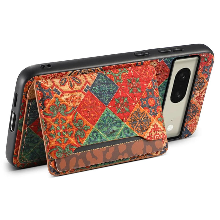 For Google Pixel 8 Case Floral Pattern Card Slot PU+TPU+PC Kickstand Phone Case - Winter / Blue - 3