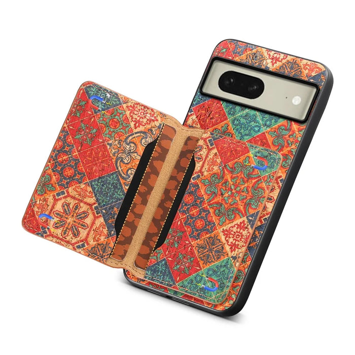 For Google Pixel 8 Case Floral Pattern Card Slot PU+TPU+PC Kickstand Phone Case - Winter / Blue - 4