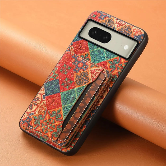 For Google Pixel 8 Case Floral Pattern Card Slot PU+TPU+PC Kickstand Phone Case - Winter / Blue - 6