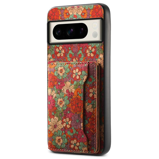 For Google Pixel 8 Pro Case Floral Pattern Card Slot Kickstand PU+TPU+PC Phone Shell - Summer / Red - 1