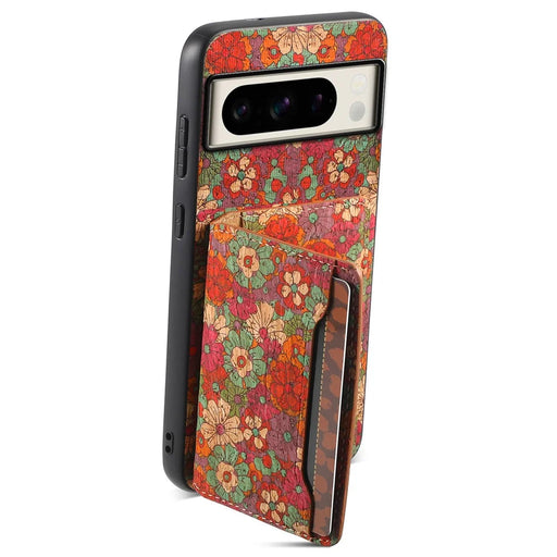 For Google Pixel 8 Pro Case Floral Pattern Card Slot Kickstand PU+TPU+PC Phone Shell - Summer / Red - 2