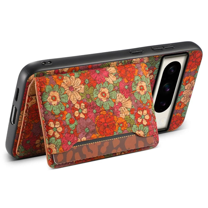 For Google Pixel 8 Pro Case Floral Pattern Card Slot Kickstand PU+TPU+PC Phone Shell - Summer / Red - 3