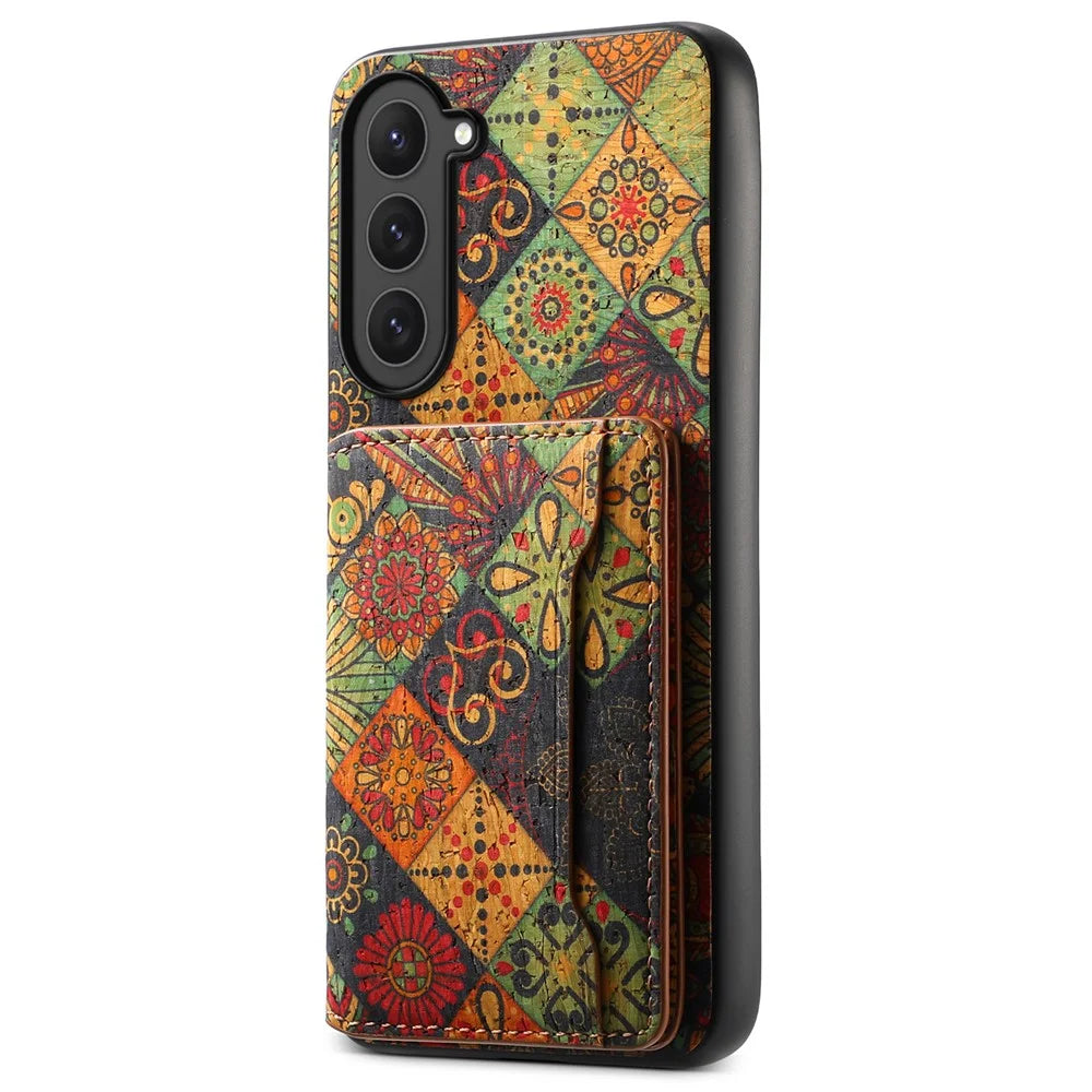 For Samsung Galaxy S23 Kickstand Case Pattern Print Card Slot PU+TPU+PC Phone Cover - Autumn / Yellow - 1