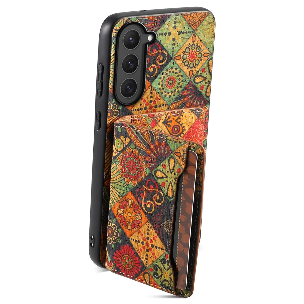 For Samsung Galaxy S23 Kickstand Case Pattern Print Card Slot PU+TPU+PC Phone Cover - Autumn / Yellow - 2