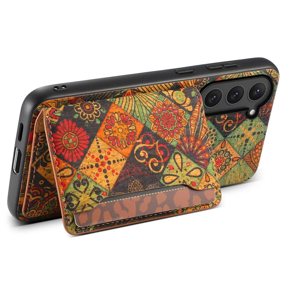 For Samsung Galaxy S23 Kickstand Case Pattern Print Card Slot PU+TPU+PC Phone Cover - Autumn / Yellow - 3