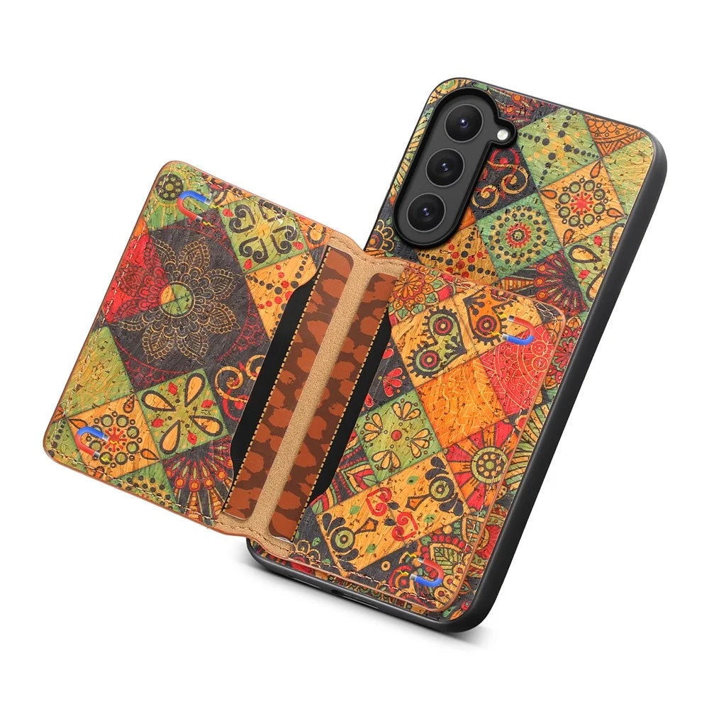 For Samsung Galaxy S23 Kickstand Case Pattern Print Card Slot PU+TPU+PC Phone Cover - Autumn / Yellow - 4