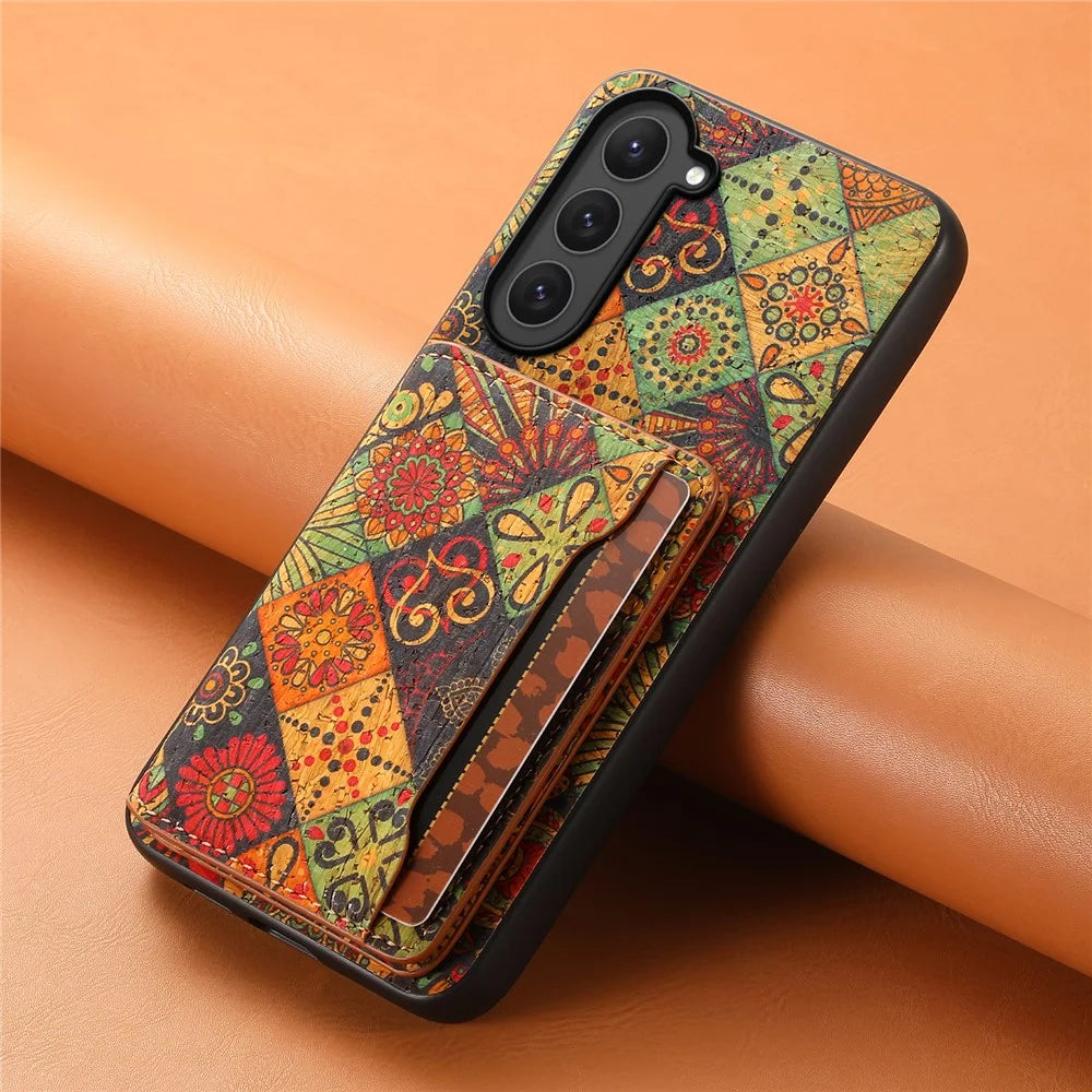 For Samsung Galaxy S23 Kickstand Case Pattern Print Card Slot PU+TPU+PC Phone Cover - Autumn / Yellow - 6