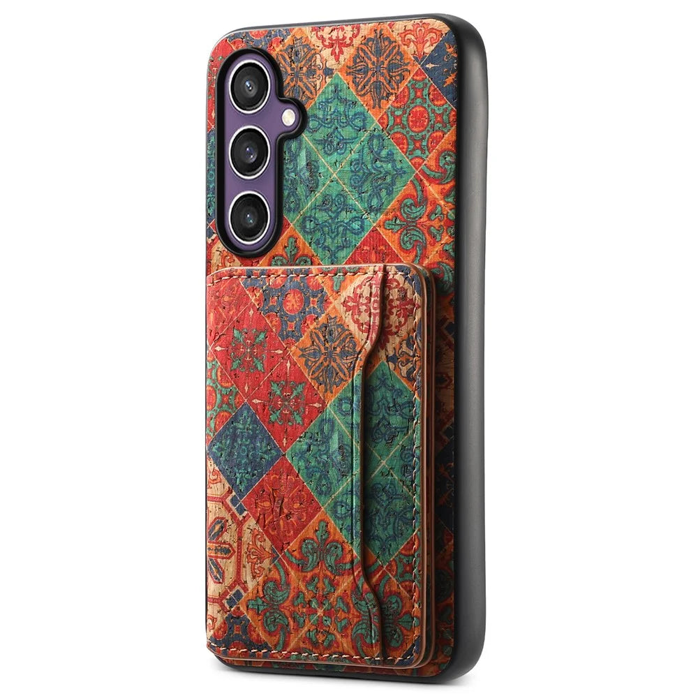 For Samsung Galaxy S23 FE Case with Card Holder Leather Flowers Pattern Phone Back Cover - Winter / Blue - 1