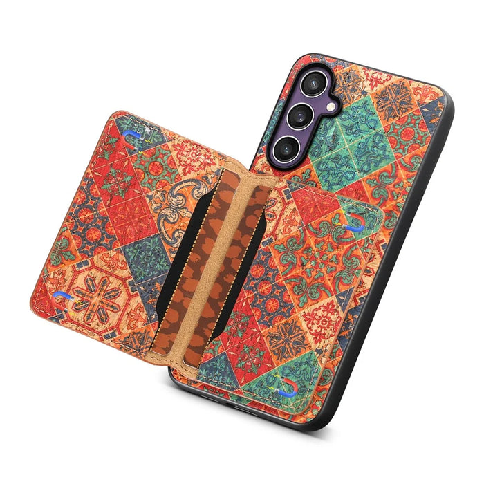 For Samsung Galaxy S23 FE Case with Card Holder Leather Flowers Pattern Phone Back Cover - Winter / Blue - 4
