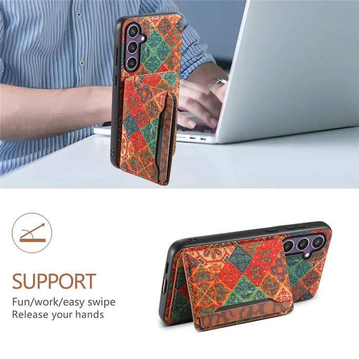 For Samsung Galaxy S23 FE Case with Card Holder Leather Flowers Pattern Phone Back Cover - Winter / Blue - 5