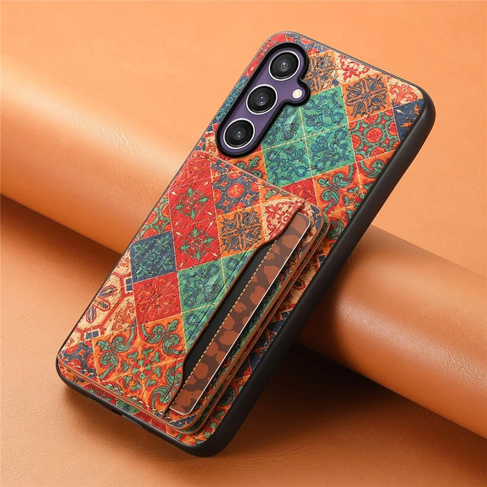 For Samsung Galaxy S23 FE Case with Card Holder Leather Flowers Pattern Phone Back Cover - Winter / Blue - 6