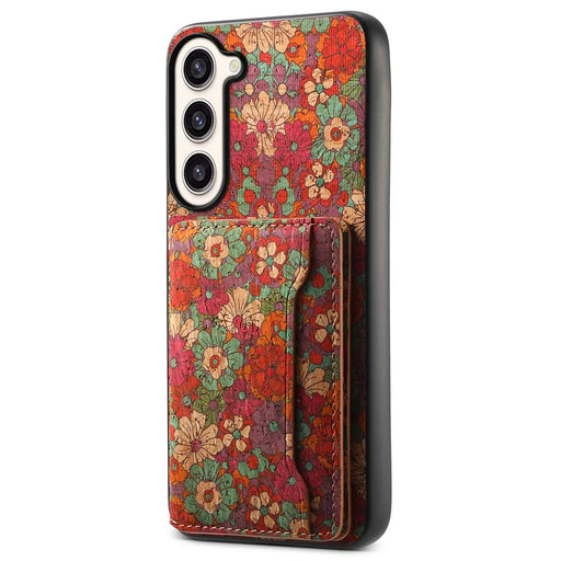 For Samsung Galaxy S23+ Case Floral Pattern Card Slot Kickstand Hybrid Phone Shell - Summer / Red - 1