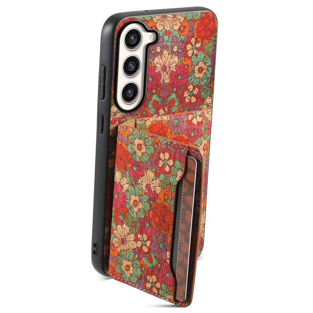 For Samsung Galaxy S23+ Case Floral Pattern Card Slot Kickstand Hybrid Phone Shell - Summer / Red - 2