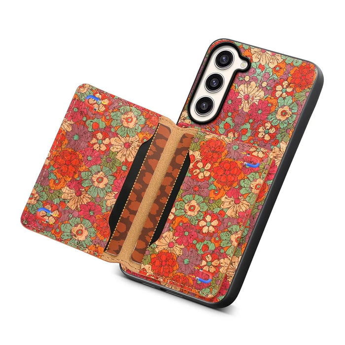 For Samsung Galaxy S23+ Case Floral Pattern Card Slot Kickstand Hybrid Phone Shell - Summer / Red - 4