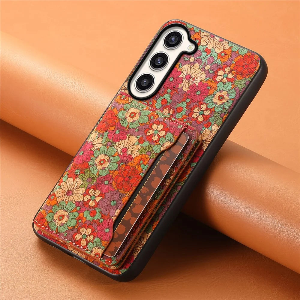 For Samsung Galaxy S23+ Case Floral Pattern Card Slot Kickstand Hybrid Phone Shell - Summer / Red - 6