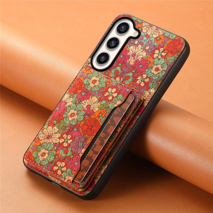 For Samsung Galaxy S23+ Case Floral Pattern Card Slot Kickstand Hybrid Phone Shell - Summer / Red - 6