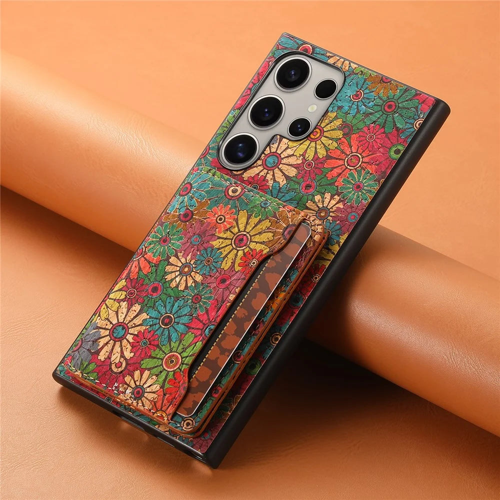 For Samsung Galaxy S23 Ultra Case Anti-Scratch Card Slot Kickstand Hybrid Phone Case - Spring / Green - 6
