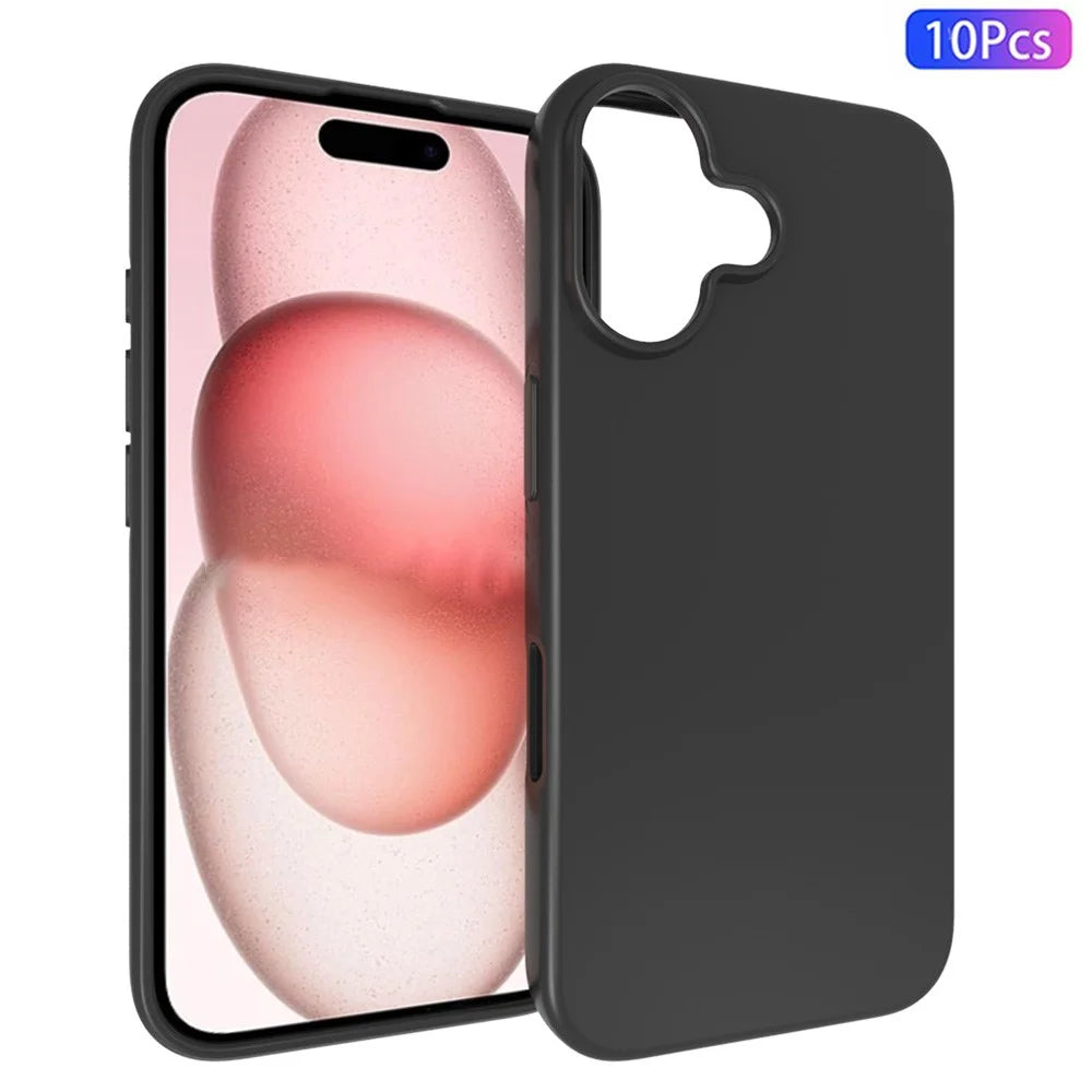 10Pcs / Pack Phone Case for iPhone 16 Matte TPU Shockproof Black Cell Phone Cover - 1