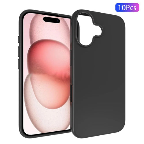 10Pcs  /  Pack for iPhone 16 Plus   Phone Case Shockproof Matte TPU Phone Back Cover - Black - 1