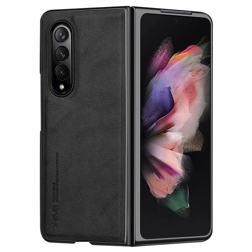 X-LEVEL Bojue-3 Series For Samsung Galaxy Z Fold3 5G Case Anti-Scratch Leather+TPU+PC Phone Cover - Black - 1