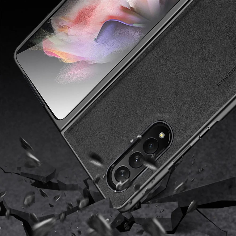 X-LEVEL Bojue-3 Series For Samsung Galaxy Z Fold4 5G Case Anti-Scratch Leather+TPU+PC Phone Cover - Black - 4