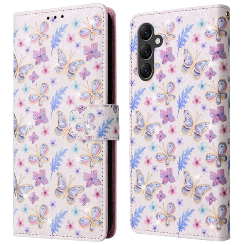 For Samsung Galaxy A14 5G Case RFID Blocking Leather Wallet Pouch Phone Cover - Butterfly Flower - 1