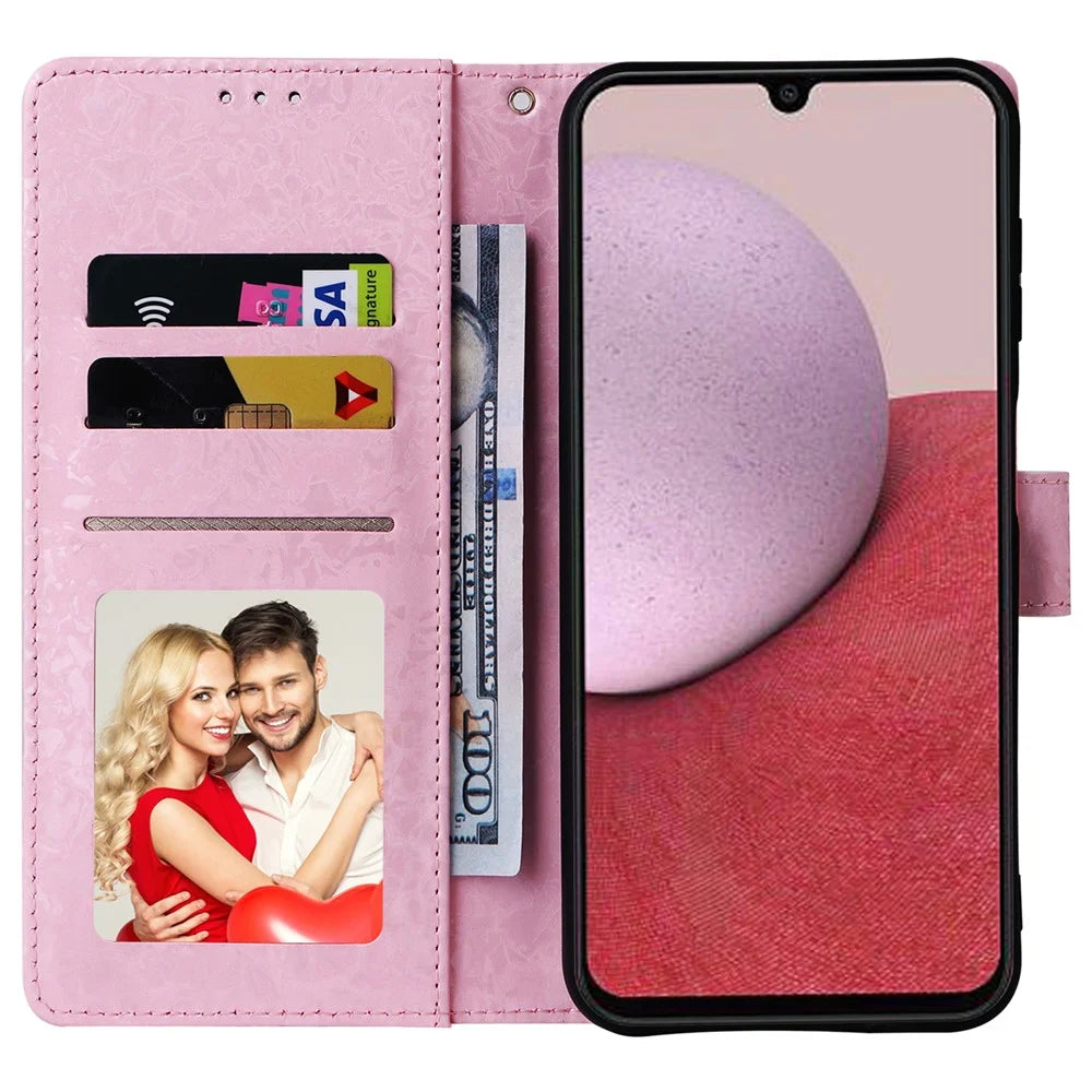 For Samsung Galaxy A14 5G Case RFID Blocking Leather Wallet Pouch Phone Cover - Butterfly Flower - 2