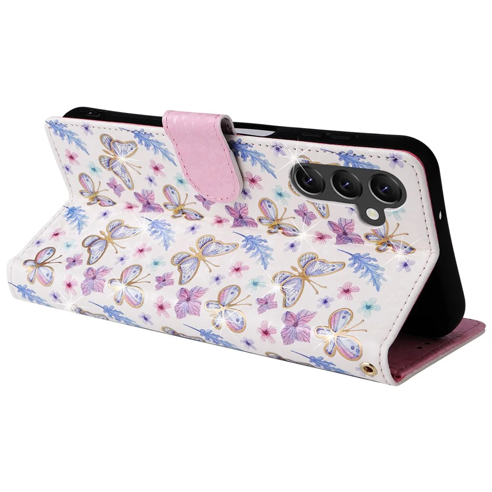 For Samsung Galaxy A14 5G Case RFID Blocking Leather Wallet Pouch Phone Cover - Butterfly Flower - 4