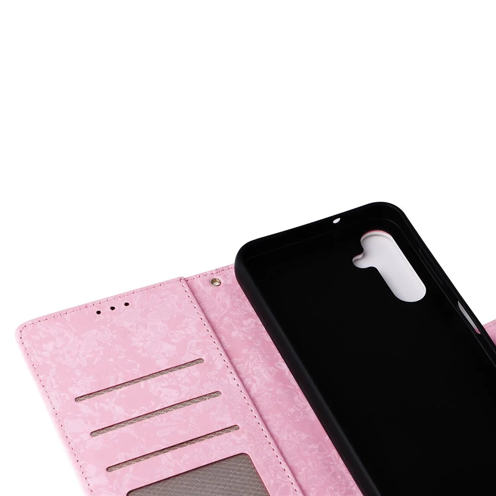 For Samsung Galaxy A14 5G Case RFID Blocking Leather Wallet Pouch Phone Cover - Butterfly Flower - 6