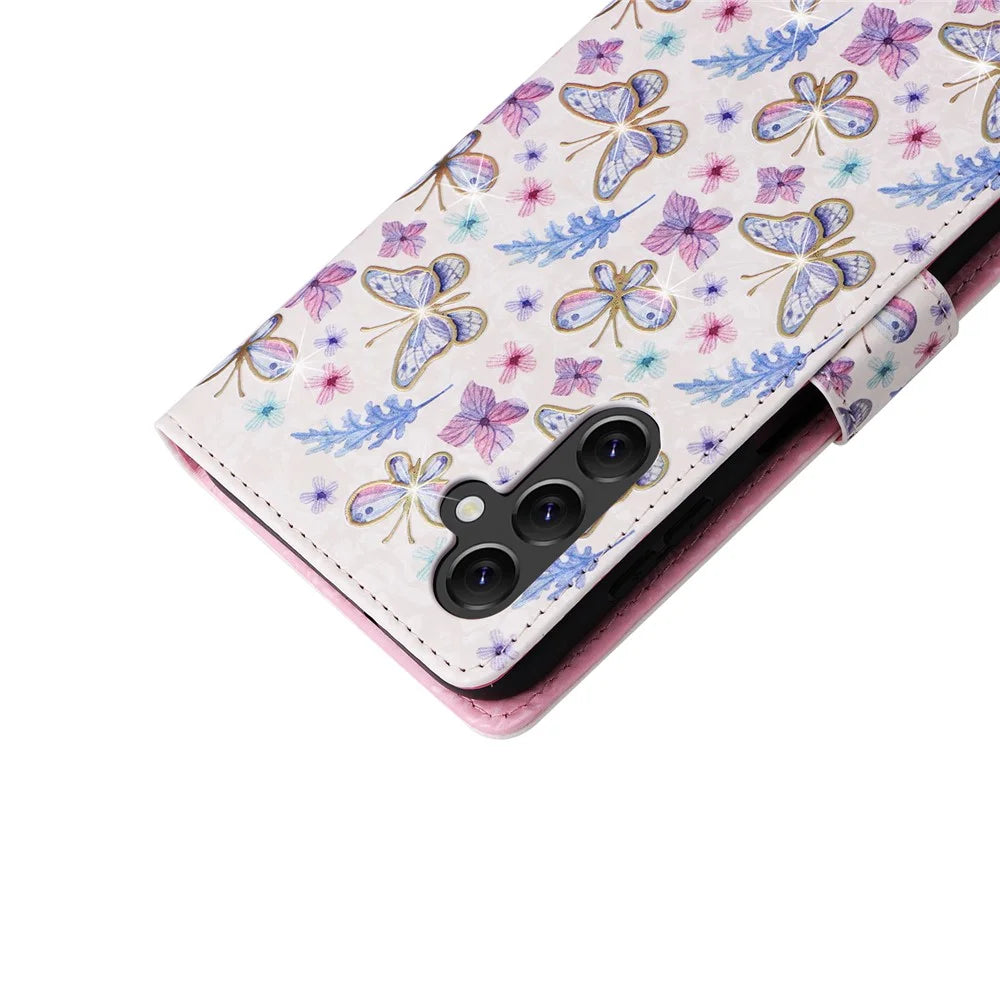 For Samsung Galaxy A14 5G Case RFID Blocking Leather Wallet Pouch Phone Cover - Butterfly Flower - 7