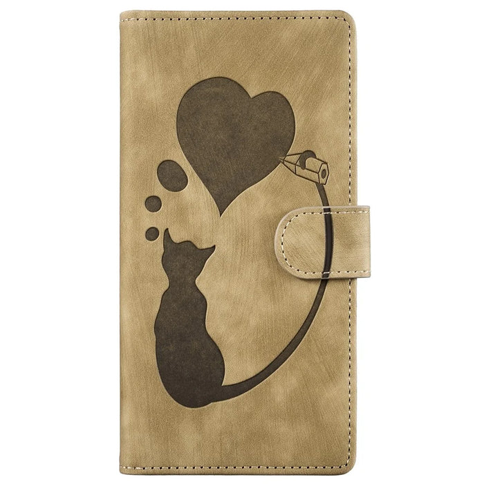 For Samsung Galaxy S23 Ultra Phone Case Cute Cat Imprint PU Leather Wallet Cover - Light Brown - 7